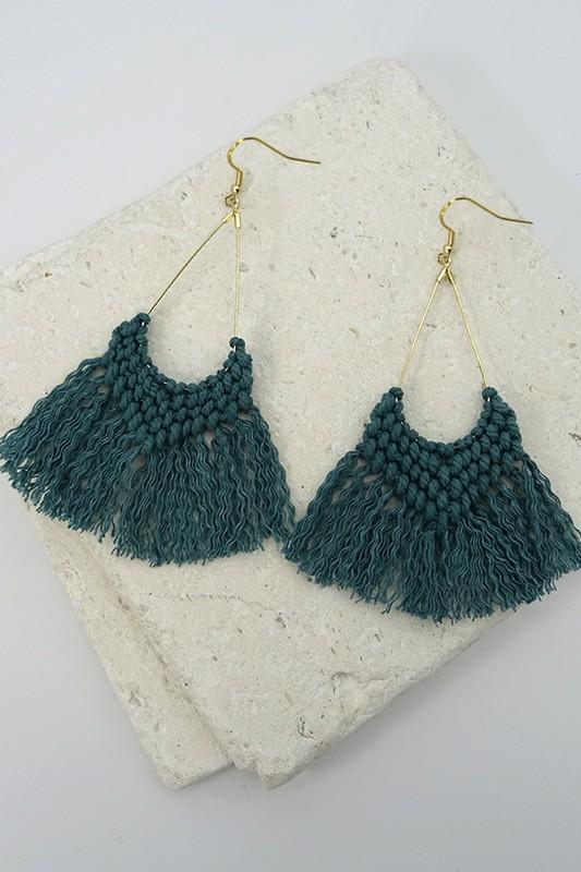 Handmade Macramé Earrings in Teal - choosebettercheese