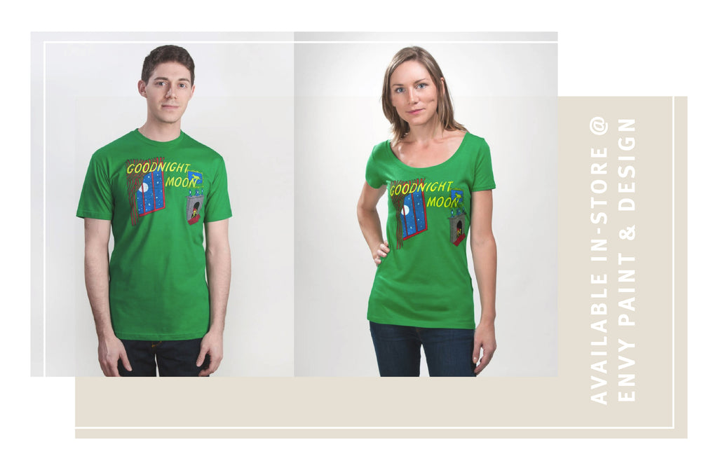 Image of two Goodnight Moon t-shirts which are available in store
