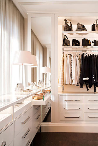 sleek, modern white closet