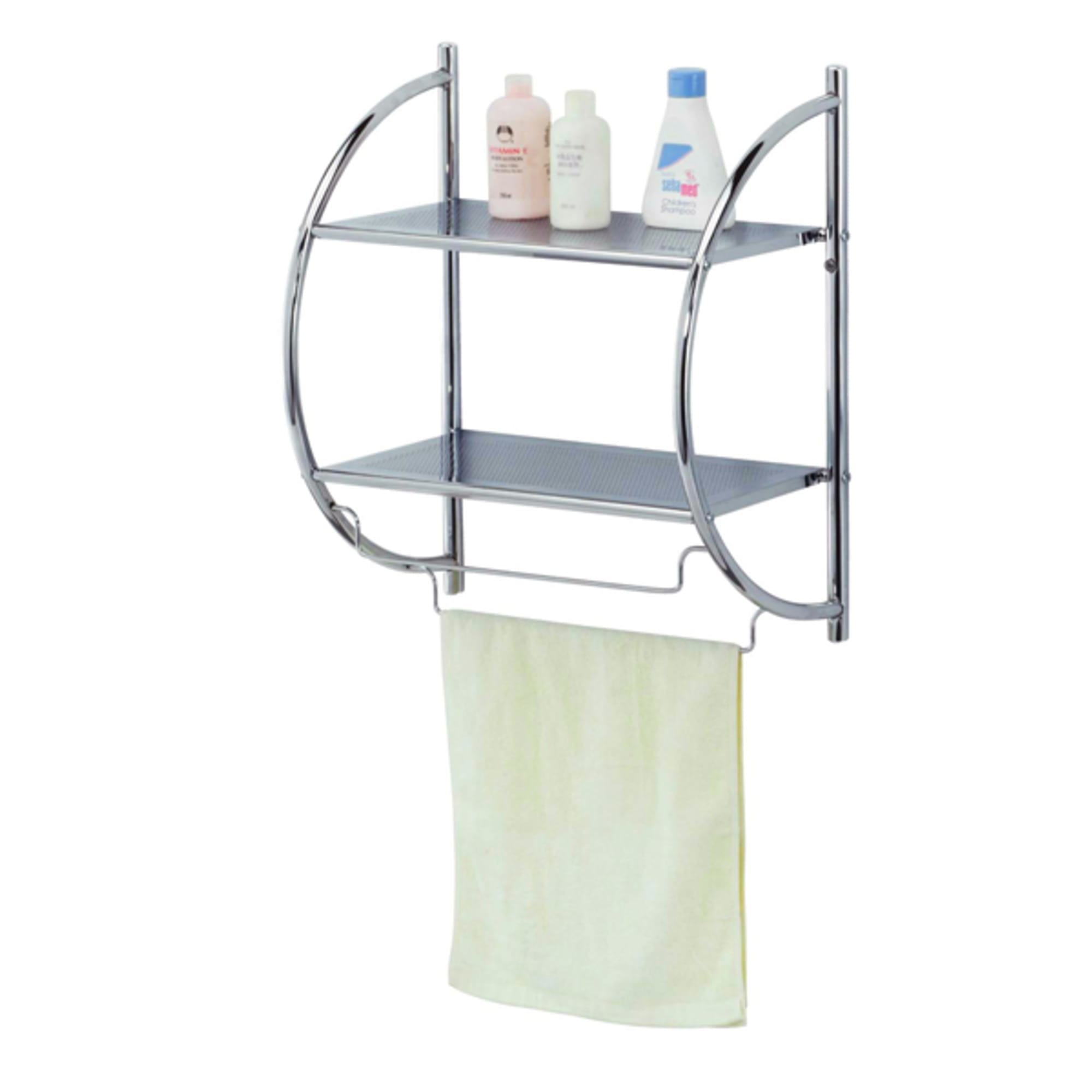 Details about   Bathroom Shelf with Towel Bar Wall Mounted 2-Tier Kitchen Shelf Organizer Rack 