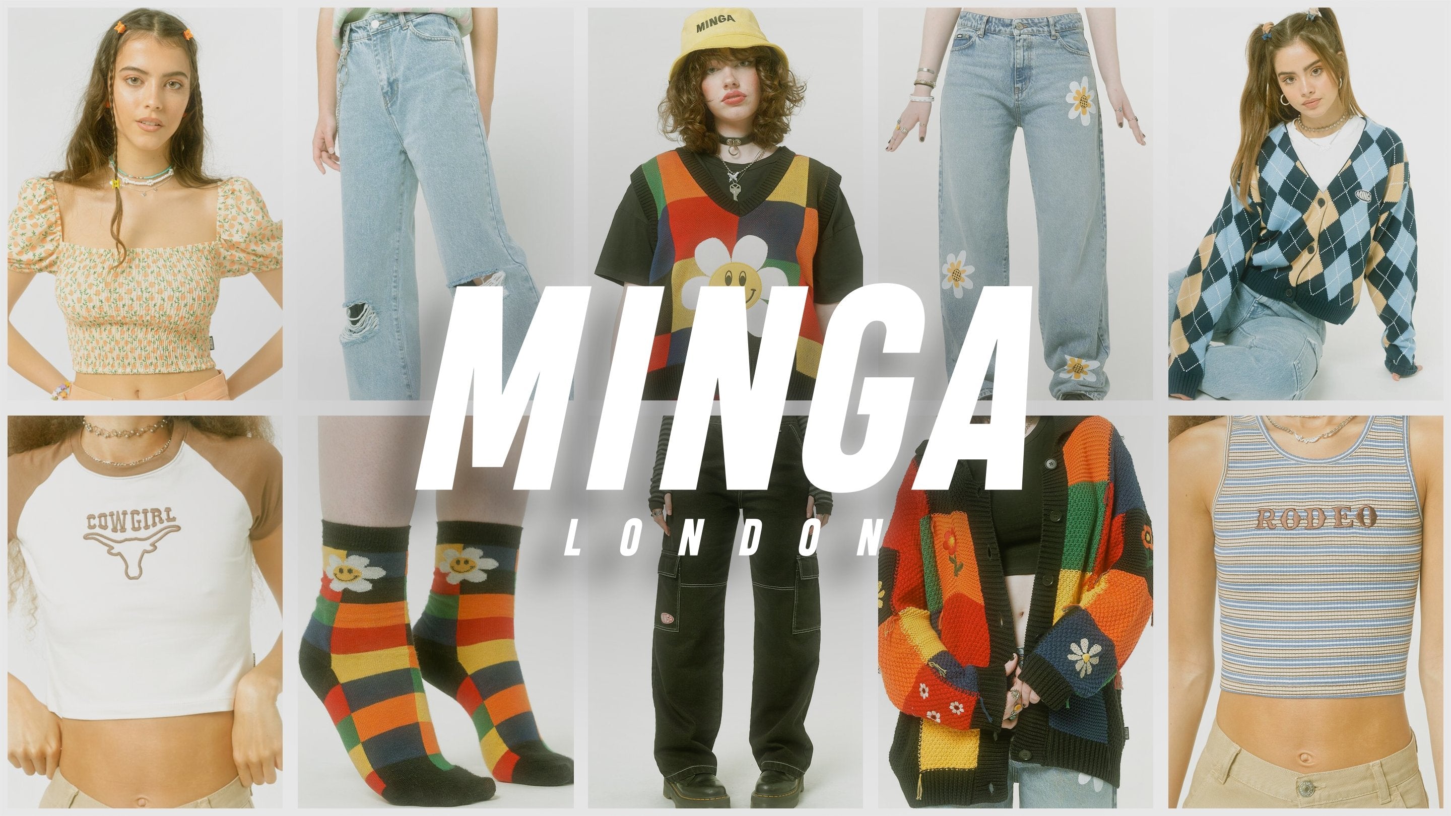 MINGA LONDON セーターベスト ハッピーフラワーレインボウチェック