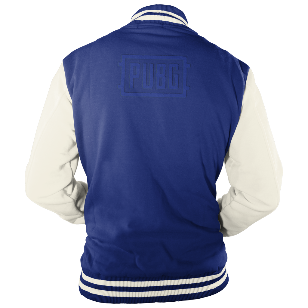 Blue white varsity jacket – PUBG official merchandise by Merchandise.game