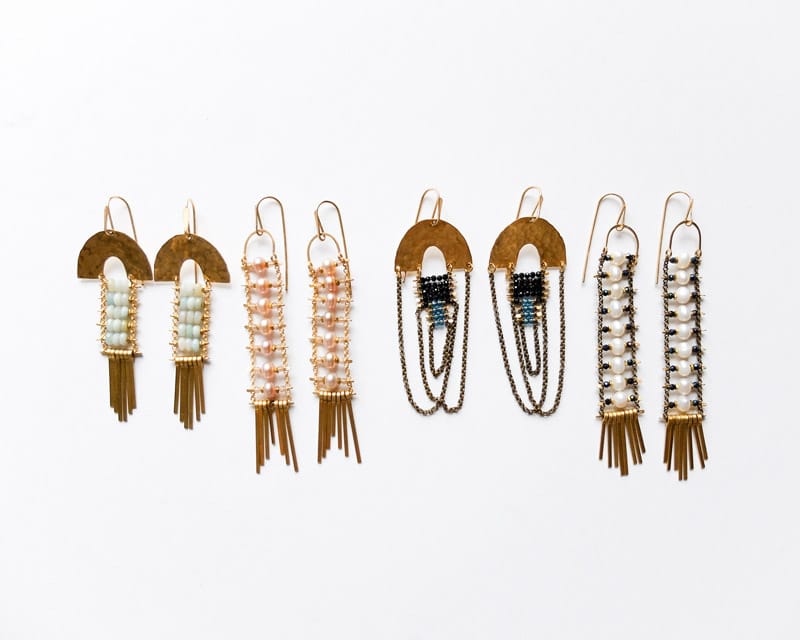 4 handcrafted Demimonde brass beaded earrings