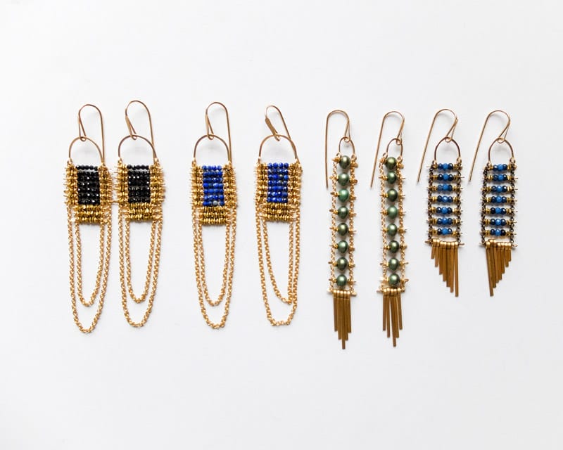 4 pairs of handcrafted Demimonde brass beaded earrings