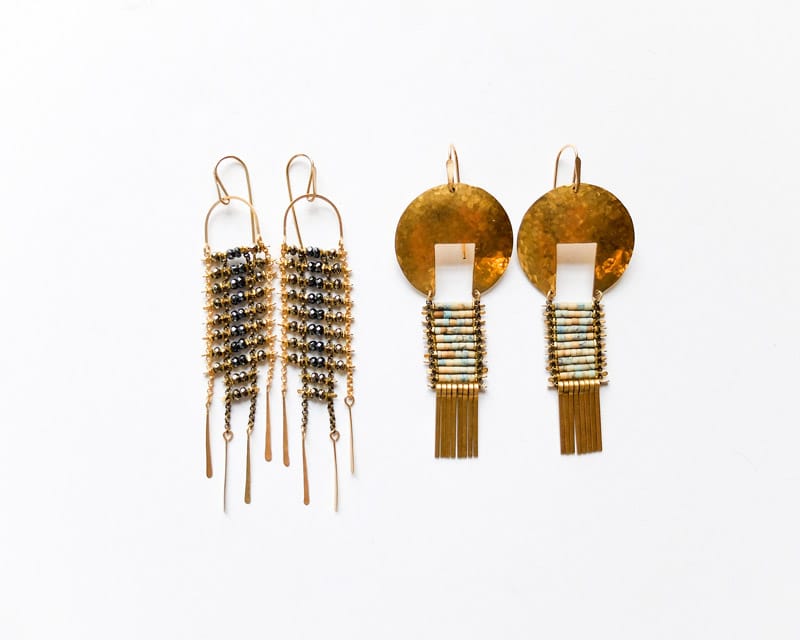 Demimonde handcrafted brass beaded earrings medallion