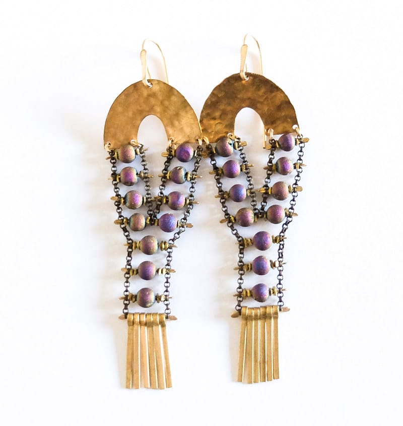 Demimonde Earrings Druzy and Brass Beads