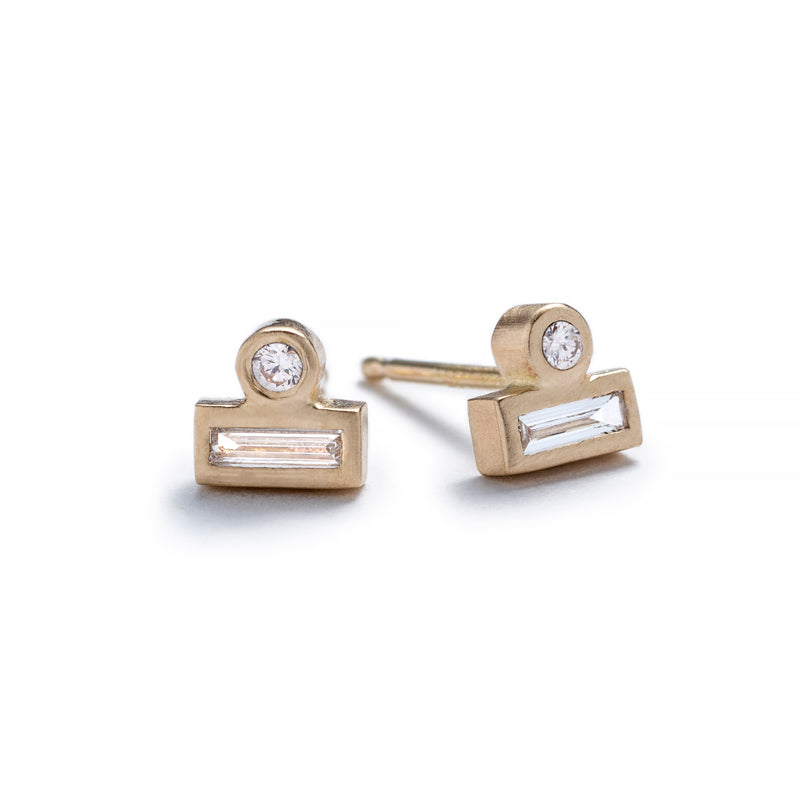 Ipsum studs, 14k gold studs with black or white diamonds by betsy & iya