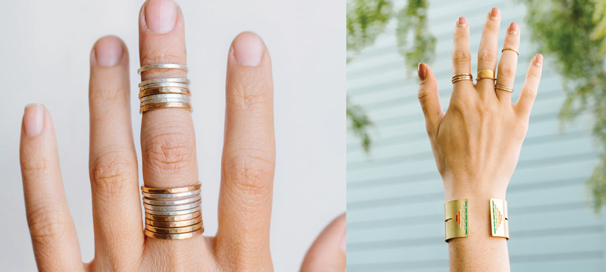 betsy & iya stacking rings and braceletes