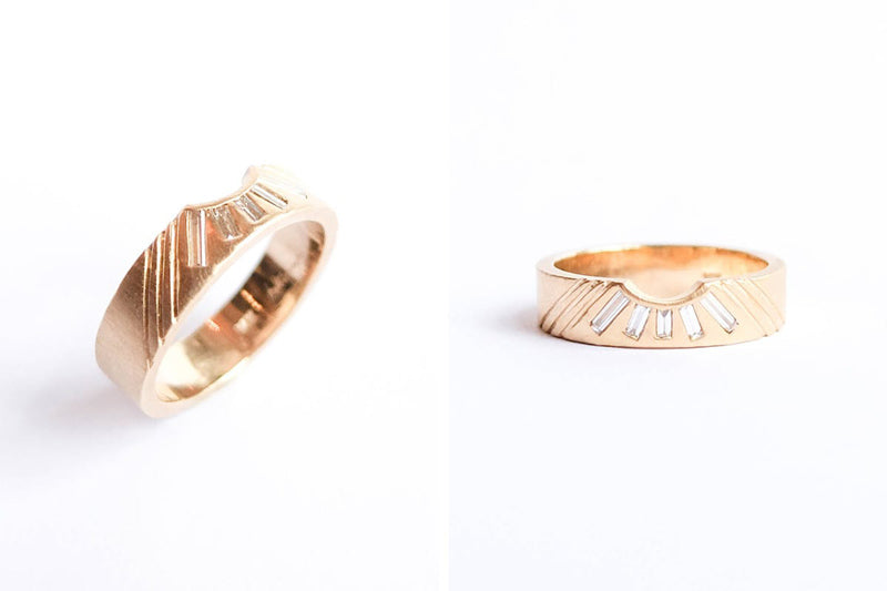 betsy & iya custom designed ring - 14k gold with diamonds and engraving