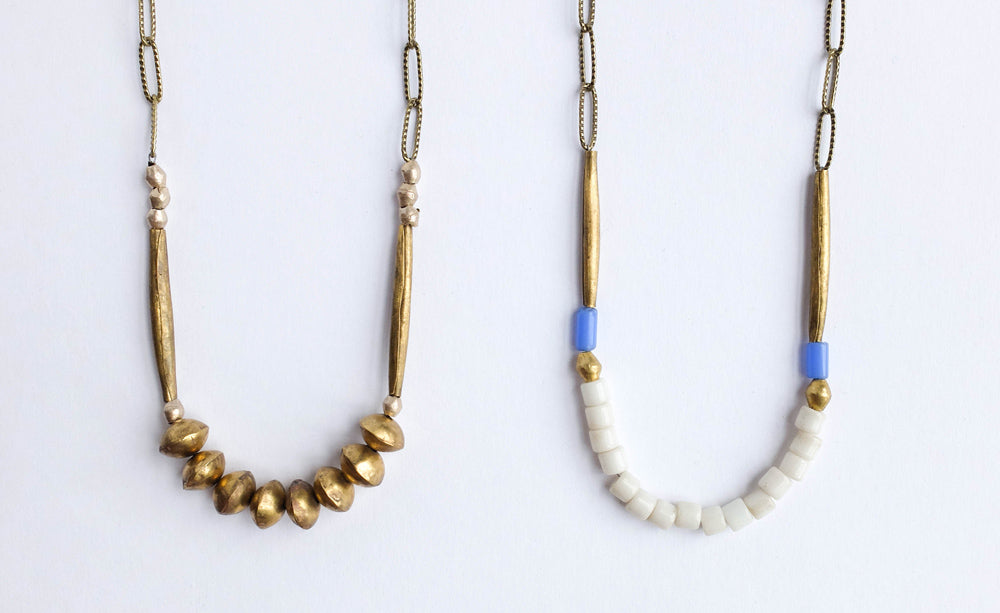 sulu-design blue and brass necklaces