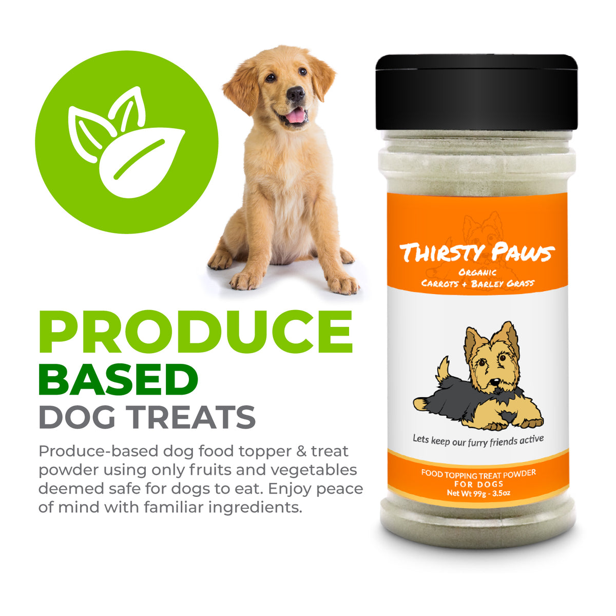 Thirsty Paws Dog Treat Powder Organic Carrots Barley Grass