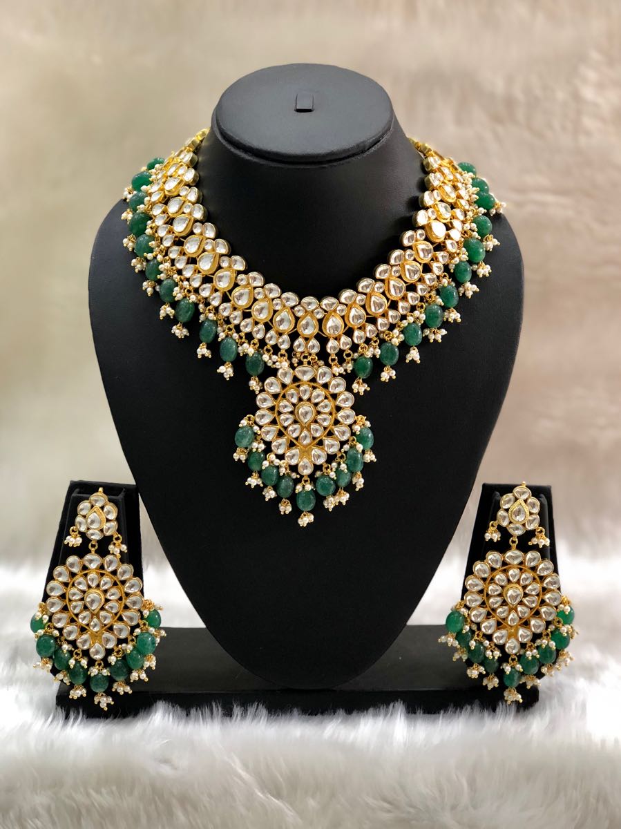 Gemstone Beaded Kundan Necklace Set 