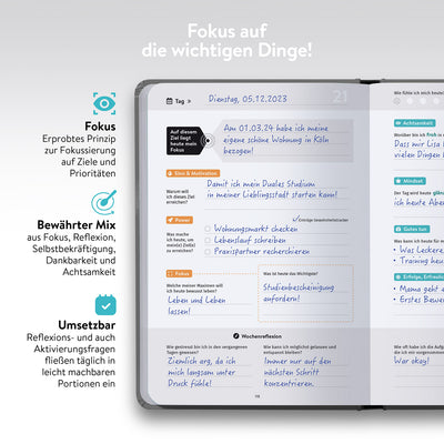 Beispiel Tageseintragungsseite DRANBLEIBEN Erfolgsjournal