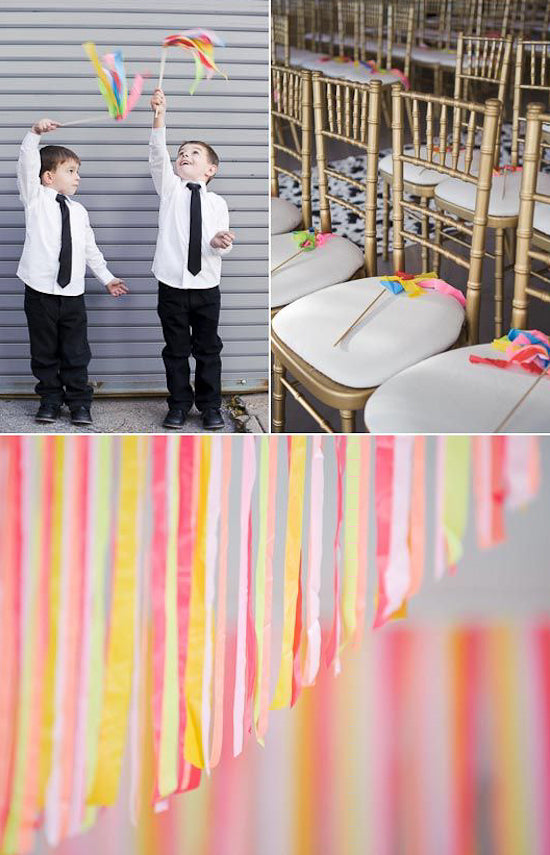 ideas originales bodas con cintas de papel crepe, como hacer un streamer