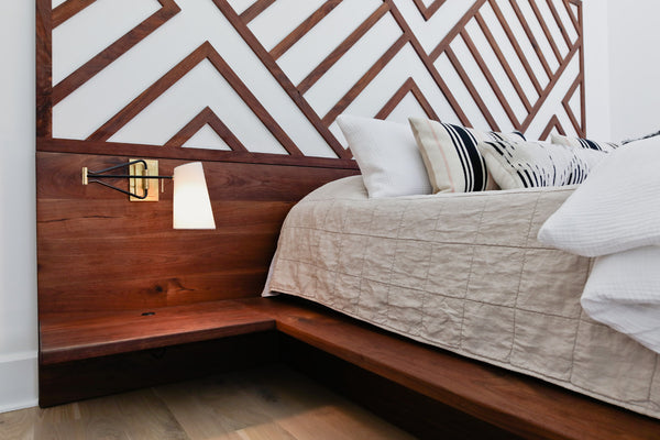 custom bed, platform bed, custom furniture, Columbus OH, walnut bed, walnut headboard, walnut nightstands