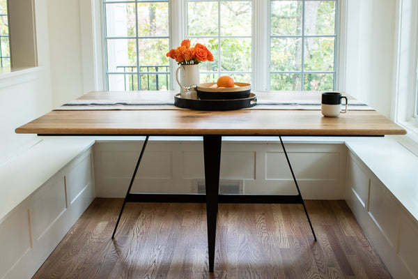 kitchen table with reclaimed top and metal base