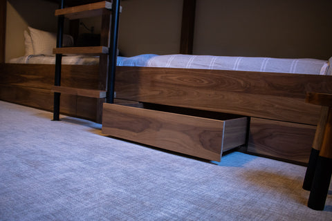 walnut bed, custom bed, custom furniture, bunk beds