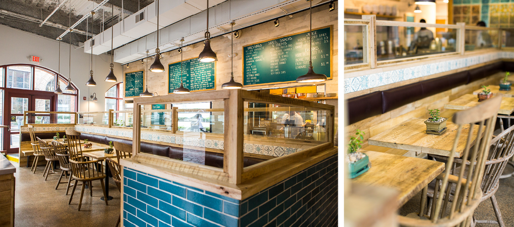 Restaurant tables made from reclaimed wood