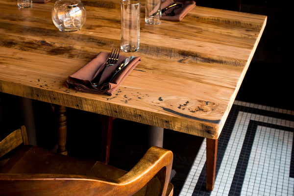 restaurant furniture, custom restaurant furniture, restaurant design, reclaimed wood table