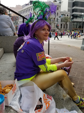 Having a Popeye's picnic on the foot of Canal St