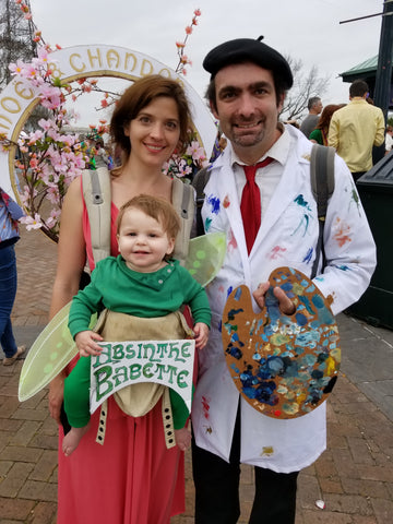 A creatively-costumed family on Mardi Gras