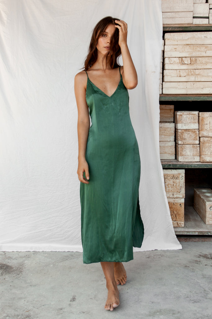 green silk dress long