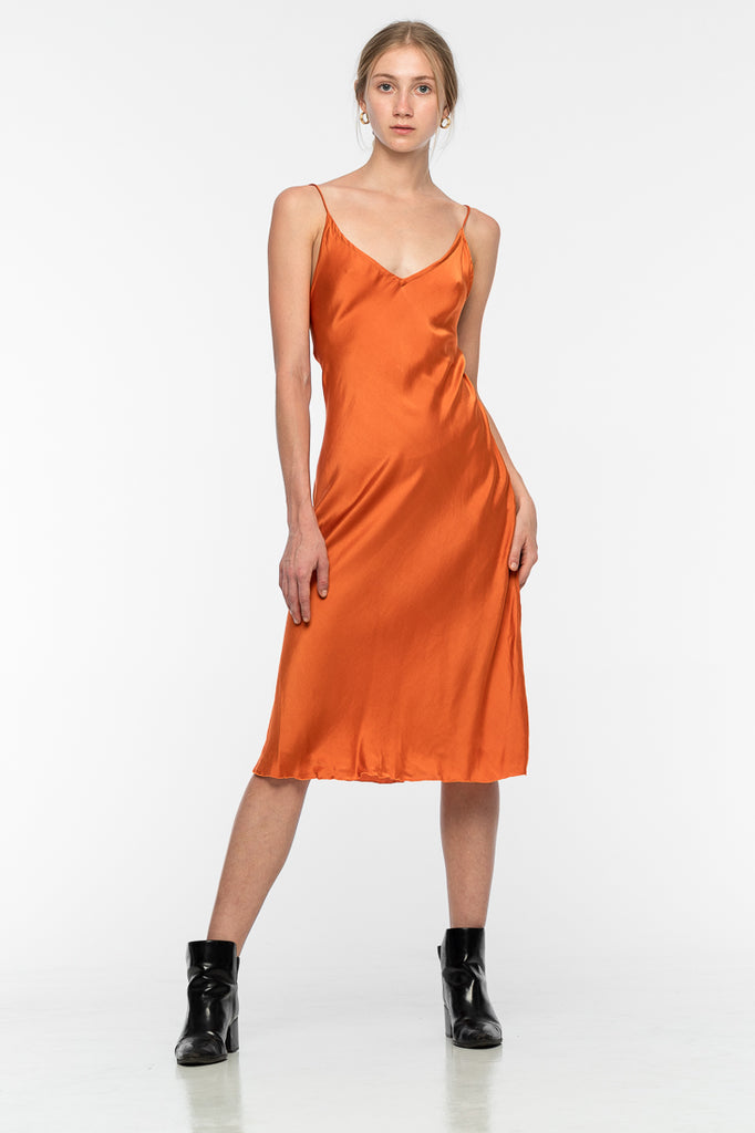 orange silk dress