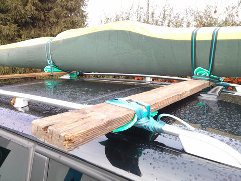 Rental care improvised roof racks for a kayak