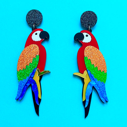 Sparkle Tropical Parrot Acrylic Acrylic Drop Earrings