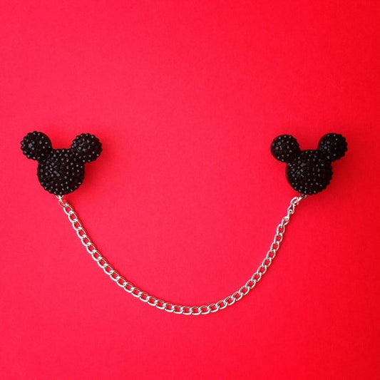 "Sparkle Mouse" Black Mouse Head Collar Clips or Sweater Guards