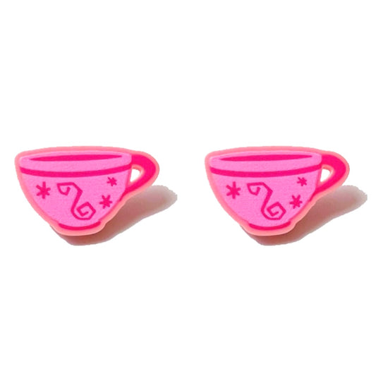 Pink Teacup Post Earrings