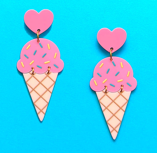 Pink Ice Cream Cone Acrylic Drop Earrings