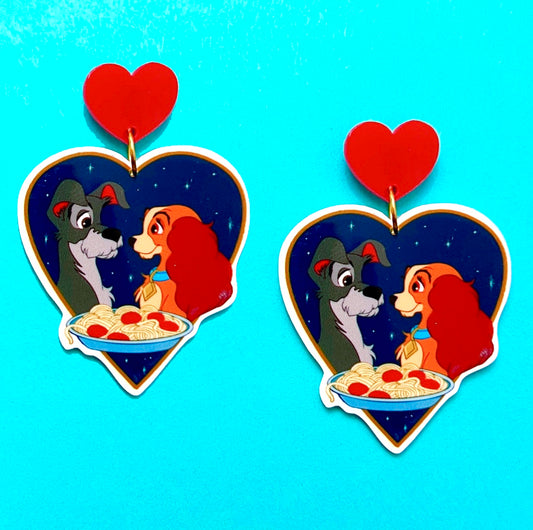 Bella Notte Lady & Tramp Heart Inspired Drop Earrings