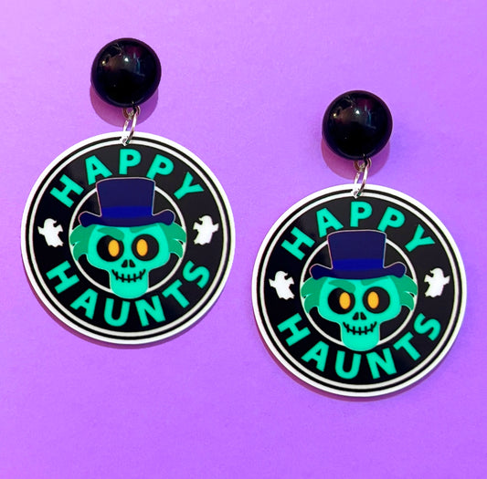 Happy Haunts Hat Box Ghost Acrylic Drop Earrings