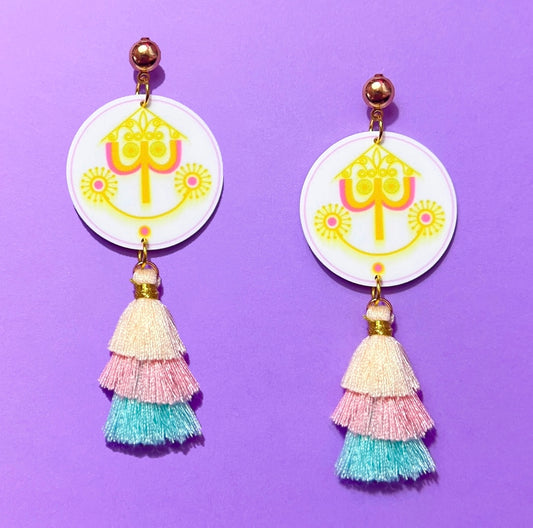 Small World Clock Tassel Pastel Drop Earrings