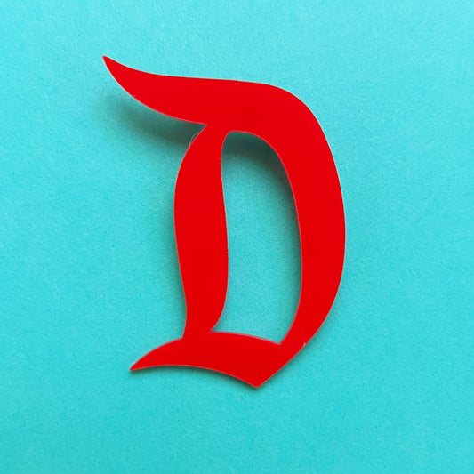 Red Retro “D” Inspired Acrylic Brooch Pin