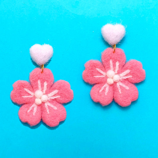 Cherry Blossom Wool Felt Drop Earrings