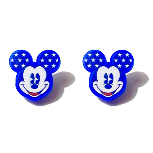 Blue Patriotic Mouse Acrylic Post Earrings