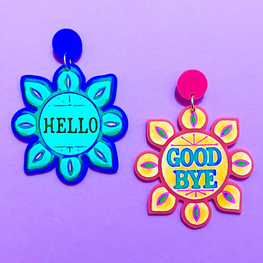 Hello Goodbye Pink & Blue Inspired Acrylic Drop Earrings