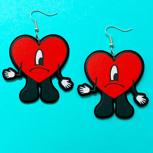 Bad Bunny Heart Acrylic Drop Earrings