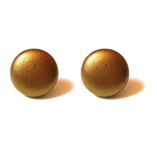 Metallic Solid Gold Fabric Button Earrings