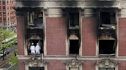 Investigators search the site of a fire in Harlem that killed six people Wednesday morning, police said. Photo Credit: Marcus Santos