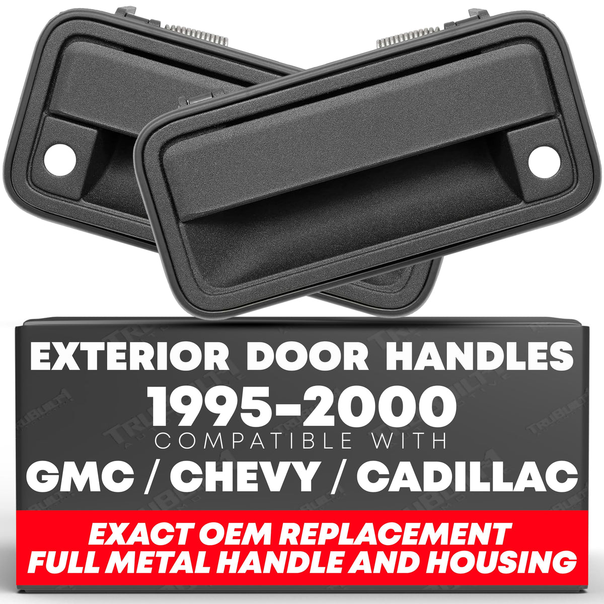 Exterior Door Handle Set, Front Right & Left - Compatible with 1995-2000 Chevrolet GMC C/K 1500, 2500, 3500, Suburban, Blazer, Tahoe, Yukon - Texture Black, Metal - OEM 15727338, 15727337