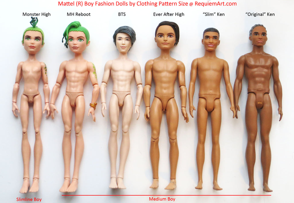 Mattel-made boy fashion dolls by size