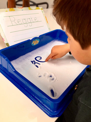 letter formation, sand tracing, sand tray, pre-writing