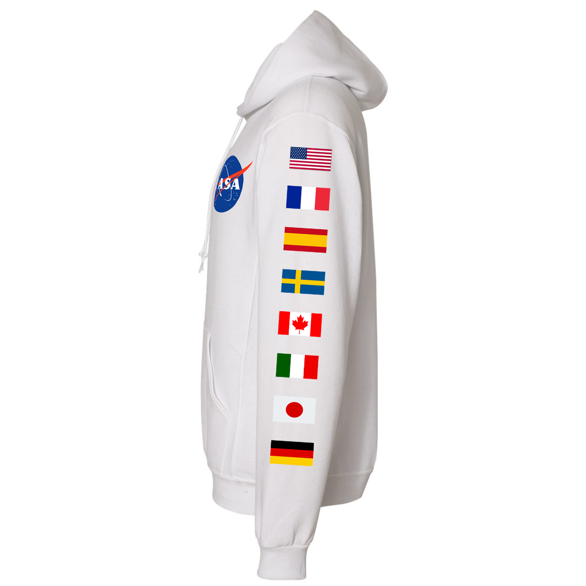 NASA 16 White Hoodie with Flags on Sleeves – Graphic Tees Store
