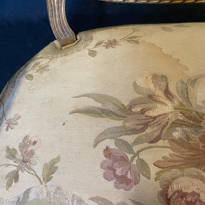 French Early 19th Century Period Set of Two Louis XVI Aubusson Tapestry Armchairs and Matching Sofa or Settee