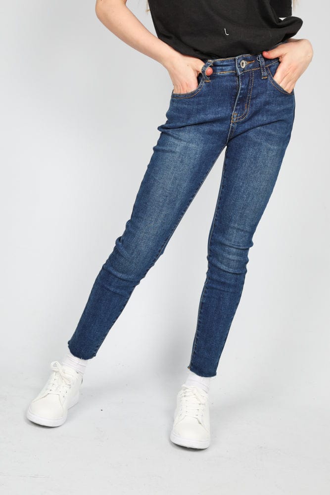 Distressed Hem Skinny Denim Jeans | Little