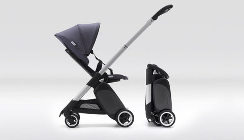 Bugaboo Ant with the seat in the rear facing position and a folded Bugaboo Ant next to it