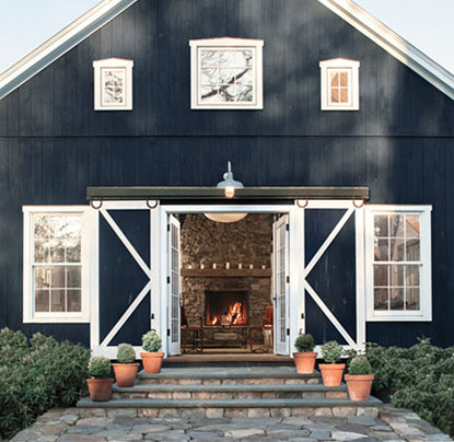 Exterior barn painted blue with Benjamin Moore paint, available at Regal Paint Centers in MD & VA.